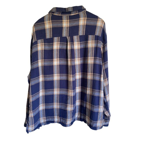 AERIE XXL BLue White Plaid Button Up Collared Shirt Oversized Brushed Cotton - Picture 2 of 8